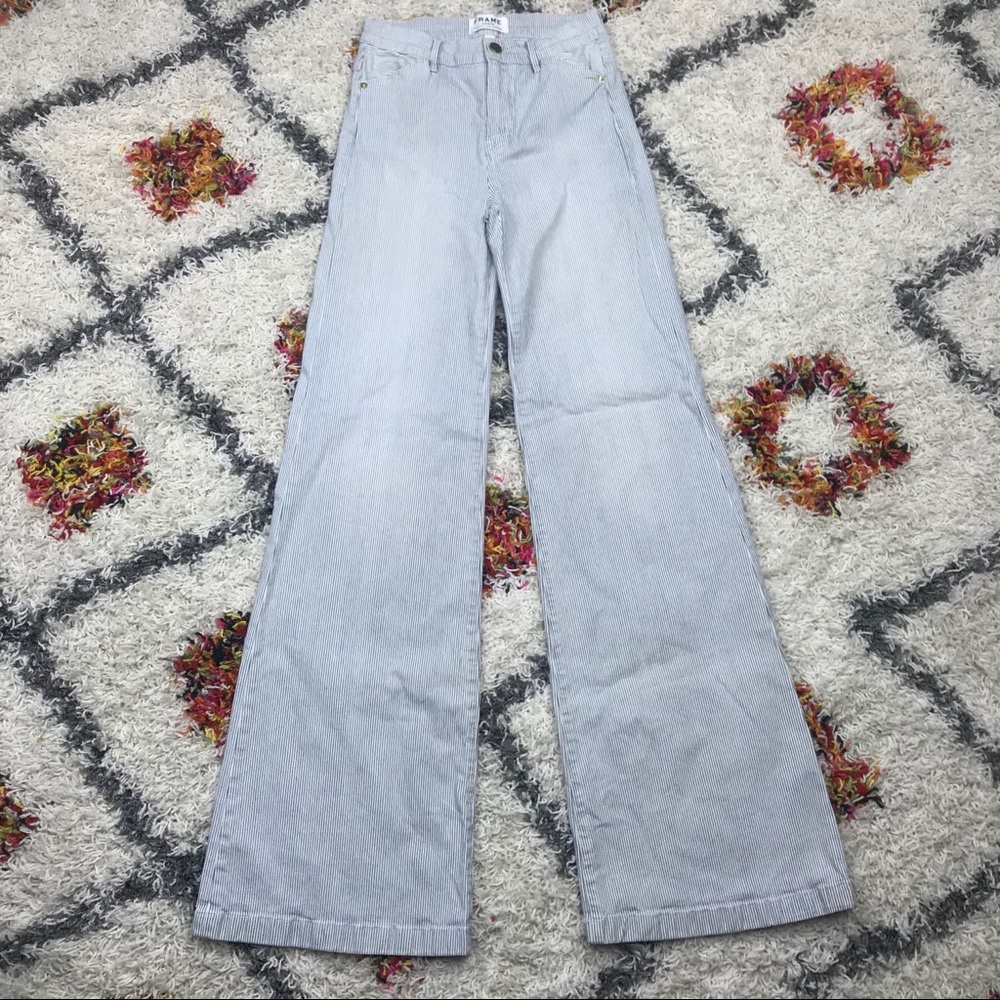 Frame Stripe Flare Le High Rise Blue White Jeans_3